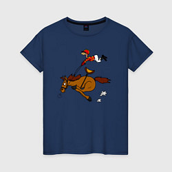 Футболка хлопковая женская Скачки лошади с жокеем, цвет: тёмно-синий