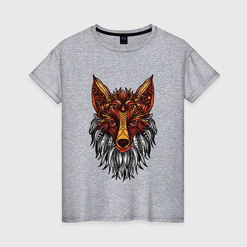 Женская футболка Лиса в стиле Мандала Mandala Fox / Меланж – фото 1