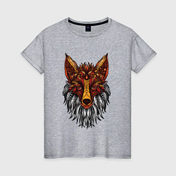 Футболка хлопковая женская Лиса в стиле Мандала Mandala Fox, цвет: меланж