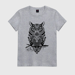 Женская футболка Черная сова в узорах