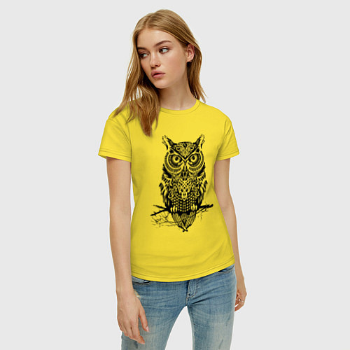 Женская футболка Черная сова в узорах / Желтый – фото 3