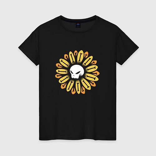 Женская футболка Череп Подсолнух Sunflower Skull / Черный – фото 1
