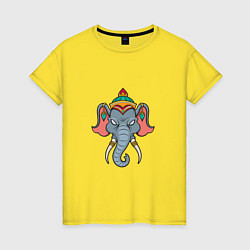Футболка хлопковая женская Индия - Слон, цвет: желтый
