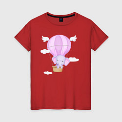Женская футболка Милый Слонёнок Летит На Воздушном Шаре Среди Облак