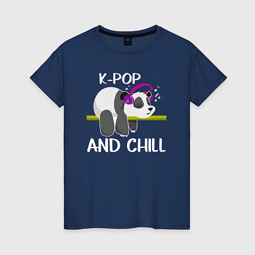 Женская футболка Панда на кей попе и расслабоне / Тёмно-синий – фото 1