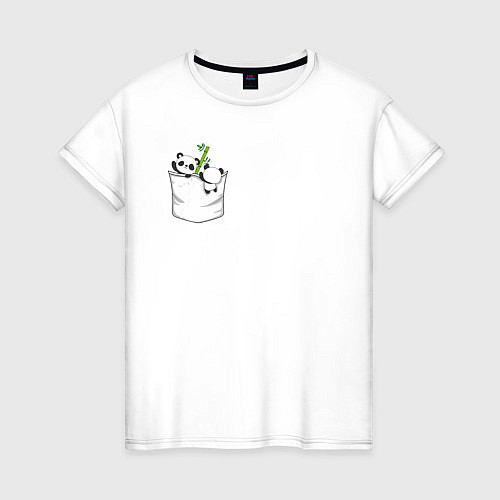 Женская футболка Панды с бамбуком в кармашке / Белый – фото 1