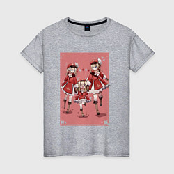 Футболка хлопковая женская Барбара, Кли и Джинн Genshin Impact, цвет: меланж