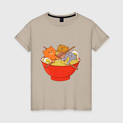 Женская футболка THREE CATS EATING NOODLES