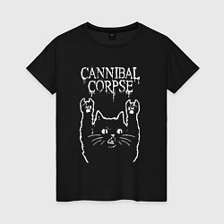 Футболка хлопковая женская Cannibal Corpse Рок кот, цвет: черный