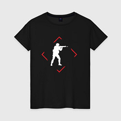 Футболка хлопковая женская Символ Counter Strike в красном ромбе, цвет: черный