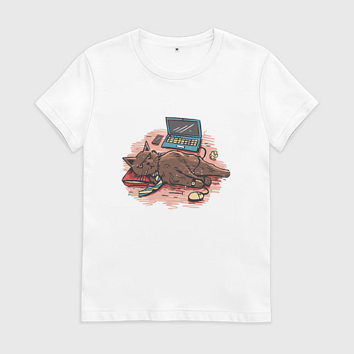 Женская футболка Кот Работаю на удалёнке Домашний офис / Белый – фото 1