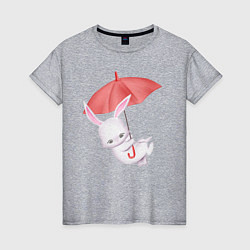 Женская футболка Милый Крольчонок С Красным Зонтиком