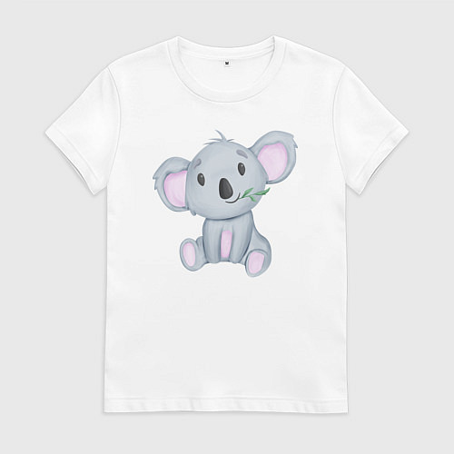 Женская футболка Милая Коала Сидит С Веточкой / Белый – фото 1