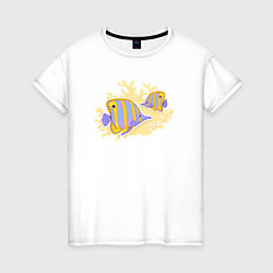 Футболка хлопковая женская Яркие морские рыбки Подводный мир, цвет: белый