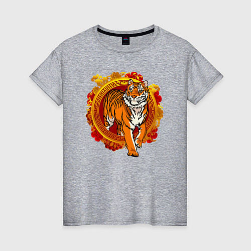 Женская футболка Тигр выходит из груди / Меланж – фото 1