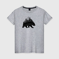 Женская футболка Медведь, деревья и горы