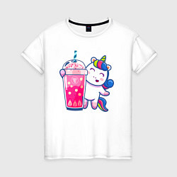 Женская футболка Молочный чай с пузырьками и единорожка