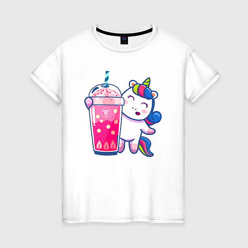 Женская футболка Молочный чай с пузырьками и единорожка / Белый – фото 1