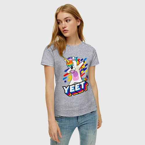 Женская футболка Даббинг единорога YEET / Меланж – фото 3
