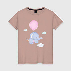 Женская футболка Милый Слонёнок Летит На Воздушном Шарике