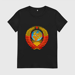 Футболка хлопковая женская Герб ссср без фона, цвет: черный
