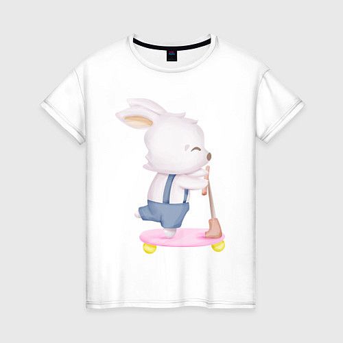 Женская футболка Милый Крольчонок Едет На Самокате / Белый – фото 1