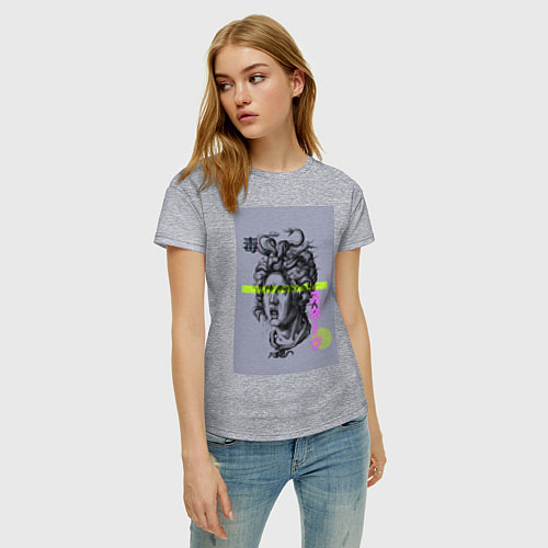 Женская футболка Медуза Горгона с японскими иероглифами / Меланж – фото 3