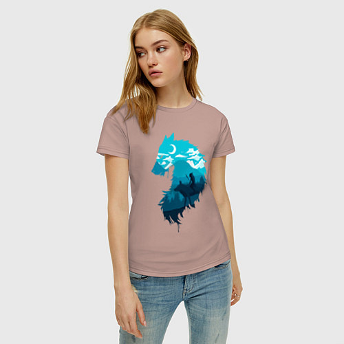 Женская футболка Принцесса Мононоке волчий силуэт / Пыльно-розовый – фото 3