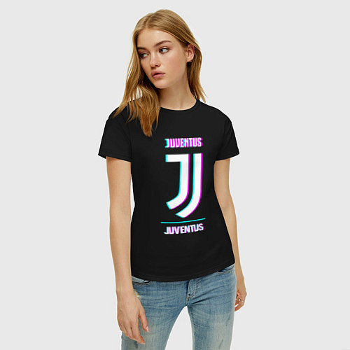 Женская футболка Juventus FC в стиле Glitch / Черный – фото 3