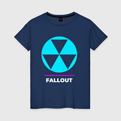 Футболка хлопковая женская Символ Fallout в неоновых цветах, цвет: тёмно-синий
