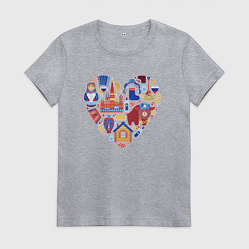 Женская футболка Сердце Россия / Меланж – фото 1