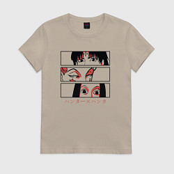 Футболка хлопковая женская Hunter x Hunter Хисока, Иллуми, Куроро, цвет: миндальный