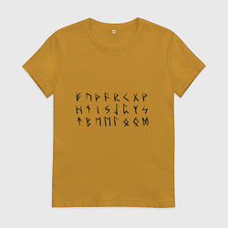 Футболка хлопковая женская Руны, скандинавская мифология, полный набор из 24, цвет: горчичный