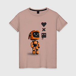 Футболка хлопковая женская Оранжевый робот с логотипом LDR, цвет: пыльно-розовый