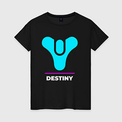 Футболка хлопковая женская Символ Destiny в неоновых цветах, цвет: черный