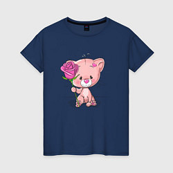 Женская футболка Котенок с розой