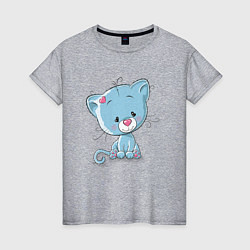 Футболка хлопковая женская Синий плюшевый котик, цвет: меланж