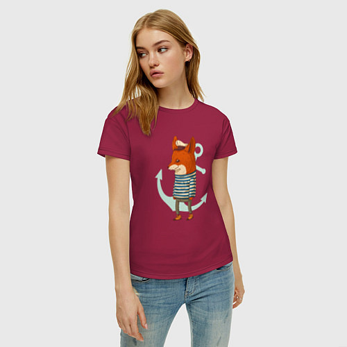 Женская футболка Лис-моряк с якорем / Маджента – фото 3