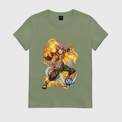 Футболка хлопковая женская Нацу Драгнил и Хеппи, цвет: авокадо