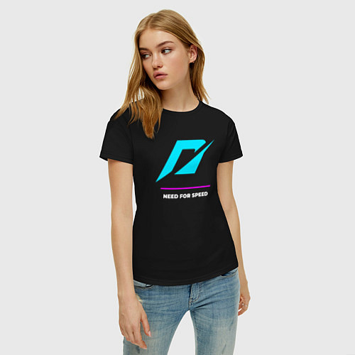 Женская футболка Символ Need for Speed в неоновых цветах / Черный – фото 3