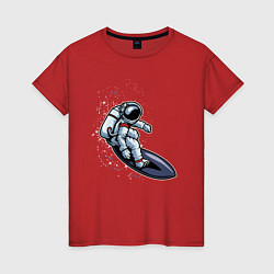 Женская футболка Космонавт на доске - серфинг