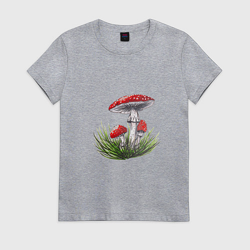 Женская футболка Мухоморы в траве / Меланж – фото 1