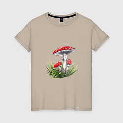 Женская футболка Мухоморы в траве