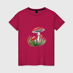 Женская футболка Мухоморы в траве