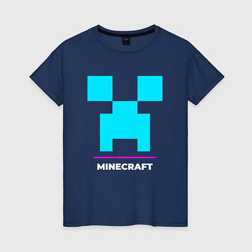 Женская футболка Символ Minecraft в неоновых цветах / Тёмно-синий – фото 1