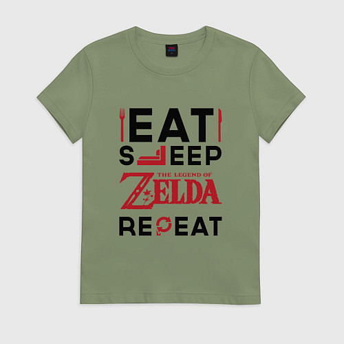 Женская футболка Надпись: Eat Sleep Zelda Repeat / Авокадо – фото 1