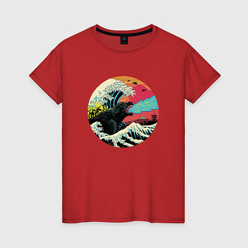 Женская футболка Hokusai Kaiju / Красный – фото 1