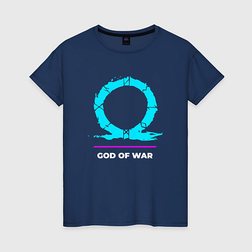 Женская футболка Символ God of War в неоновых цветах / Тёмно-синий – фото 1