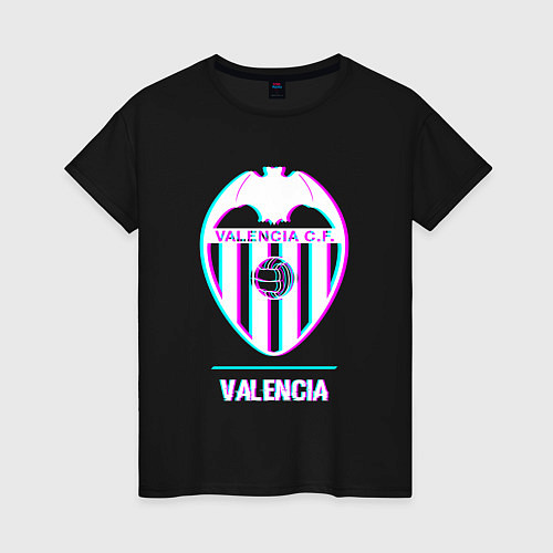 Женская футболка Valencia FC в стиле Glitch / Черный – фото 1