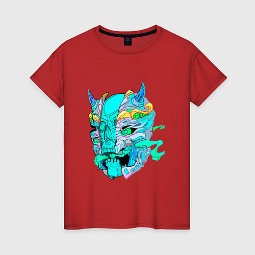 Женская футболка Neon skull skeleton demon / Красный – фото 1
